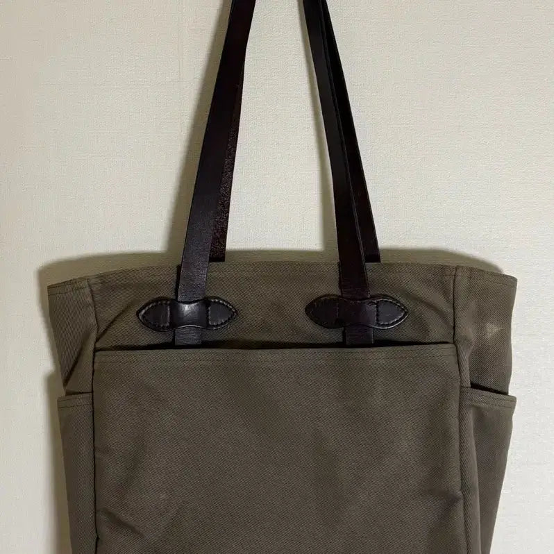 [BUNJANG] Filson 260 Open Tote Bag - USA Made - Olive Canvas & Bridle Leather / 필슨 260 오픈 토트백 USA 올리브 캔버스 브라이들레더