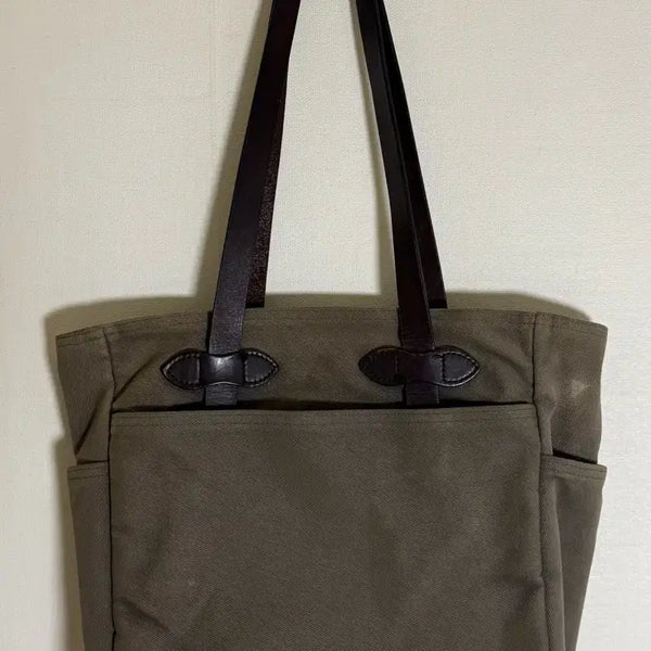 [BUNJANG] Filson 260 Open Tote Bag - USA Made - Olive Canvas & Bridle Leather / 필슨 260 오픈 토트백 USA 올리브 캔버스 브라이들레더