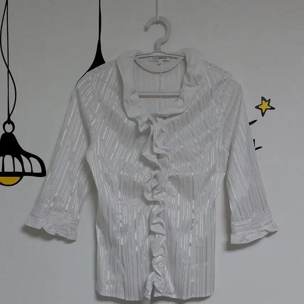 [BUNJANG] NARACAMICIE Silver Stripe Ruffle Blouse / [1/44/85] NARACAMICIE 실버 스트라이프 프릴 블라우스