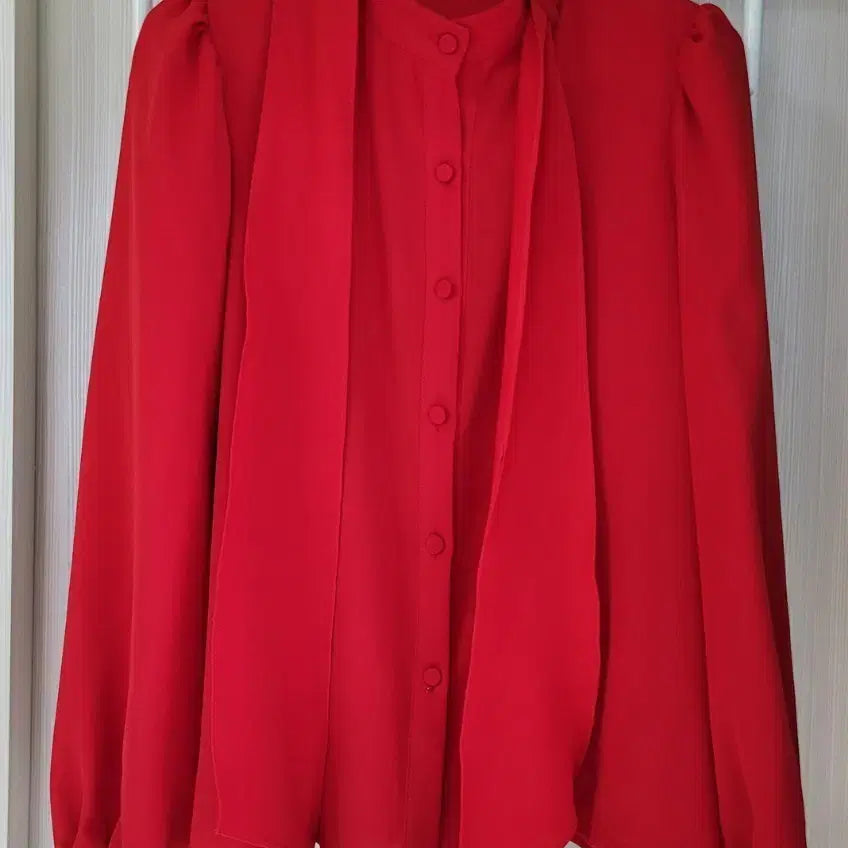 [BUNJANG] Sugar Red Ribbon Blouse (Size 55-66) / Sugar 레드 리본 블라우스 55~66