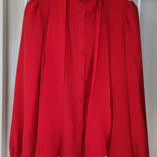 [BUNJANG] Sugar Red Ribbon Blouse (Size 55-66) / Sugar 레드 리본 블라우스 55~66