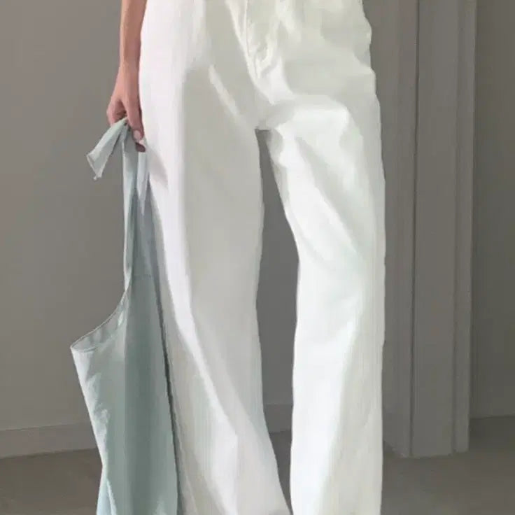 [BUNJANG] White Buckle Wide Pants - Size M / 화이트 버클 와이드 팬츠 M사이즈