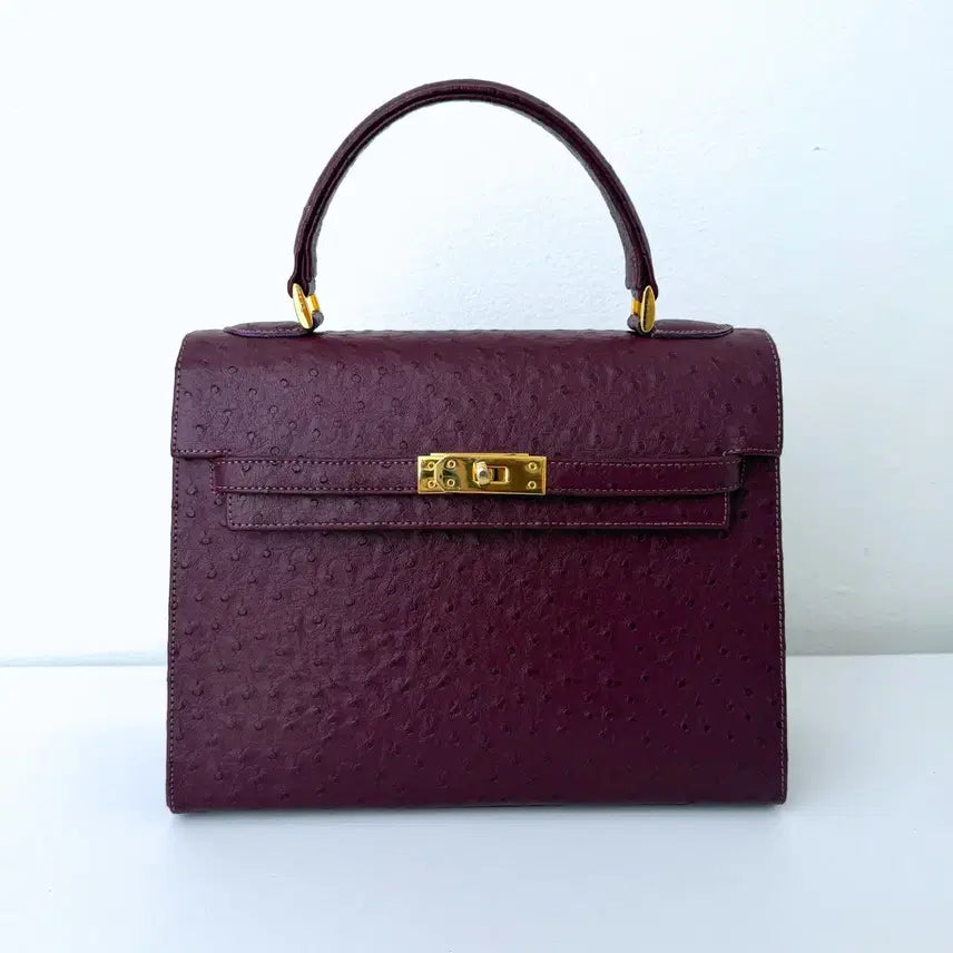 [BUNJANG] Ostrich Pattern Deep Burgundy Kelly Tote Bag / 오스트리치 패턴 딥버건디 가방 켈리 토트백