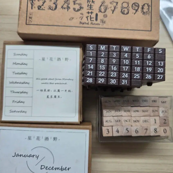 [BUNJANG] Vintage D꾸 Flower Stamp Set - Numbers & Calendar / 빈티지 다꾸 플라워 스탬프 숫자 달력 월일 일괄