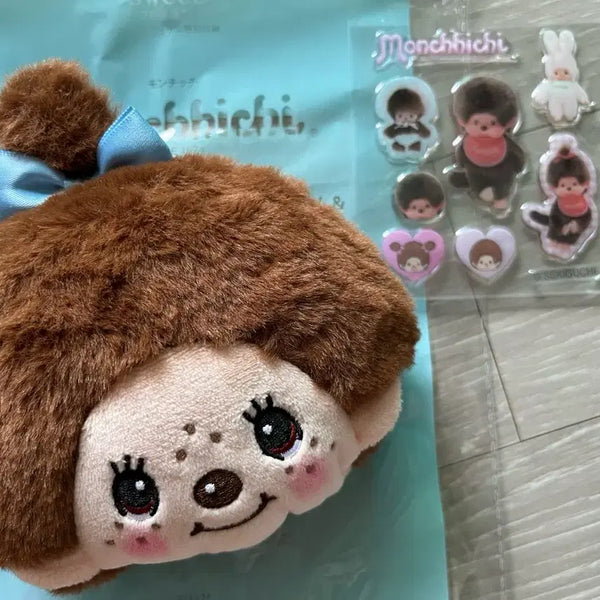 [BUNJANG] Monchhichi Keychain Pouch & Sticker Set (Authentic Japanese) / 몬치치 키링 파우치. 스티커 세트 새상품(일본정품)