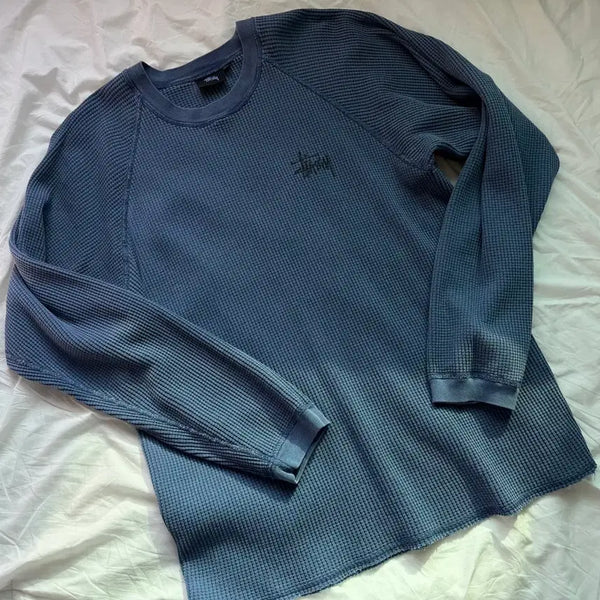 [BUNJANG] Stussy Raglan Thermal Long Sleeve Crew Blue L / 최상)스투시 래글런 써멀 롱슬리브 크루 블루 L