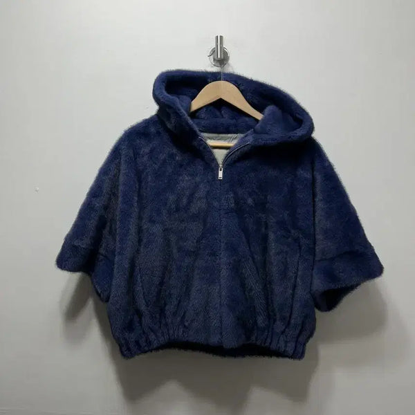 [BUNJANG] Celebshop Hooded Faux Fur Zip-Up Navy M / Celebshop 후드 퍼 집업 네이비 M