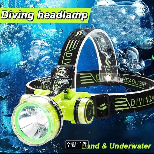 [BUNJANG] Waterproof Diving Headlamp - Fluorescent Yellow for Fishing, Night Diving, Camping / 방수랜턴,다이빙 헤드랜턴,형광색,낚시,해루질,잠수,등