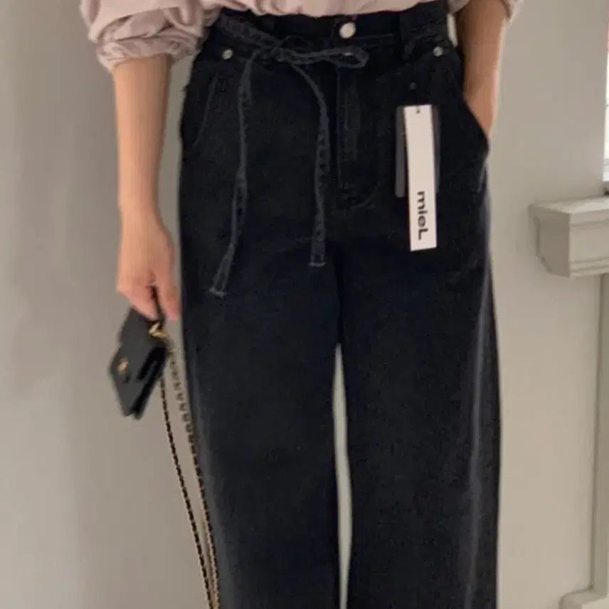 [BUNJANG] Miel Black Ribbon Denim Jeans Size S / 미엘 흑청 리본데님