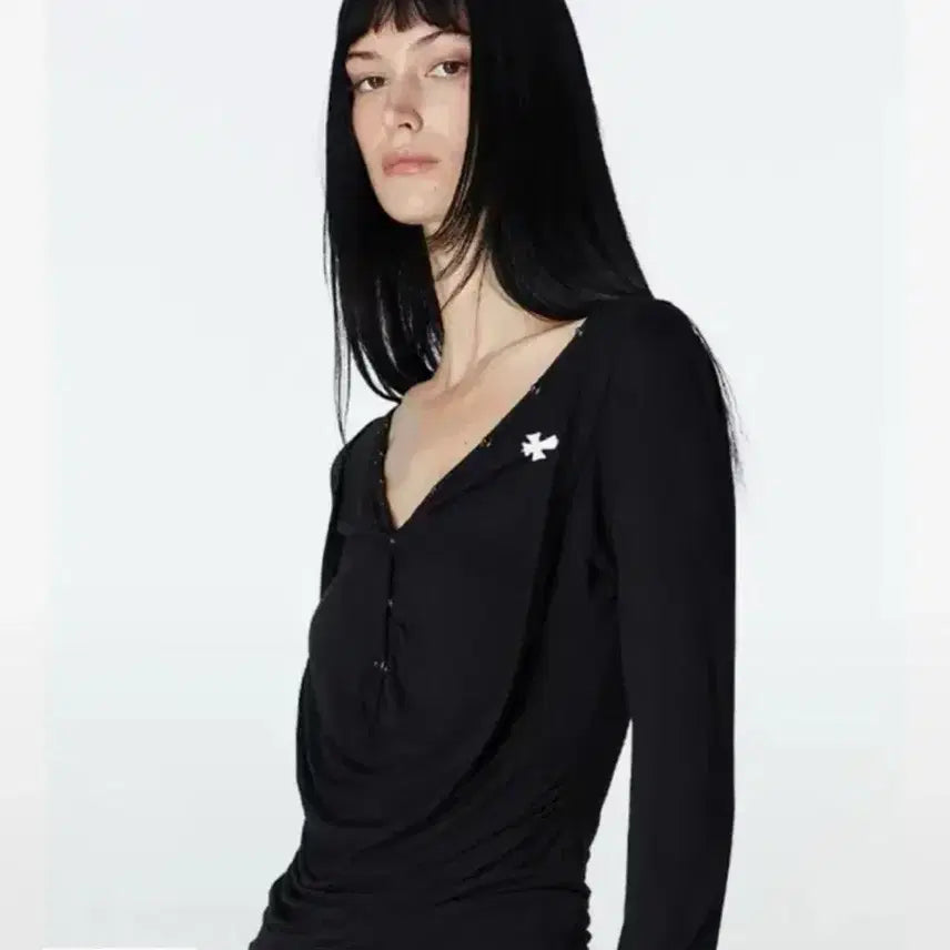 [BUNJANG] 2000 ARCHIVES Draped Henley Top Black / 2000아카이브스 드레이프 헨리 탑 블랙 DRAPED HENLEY
