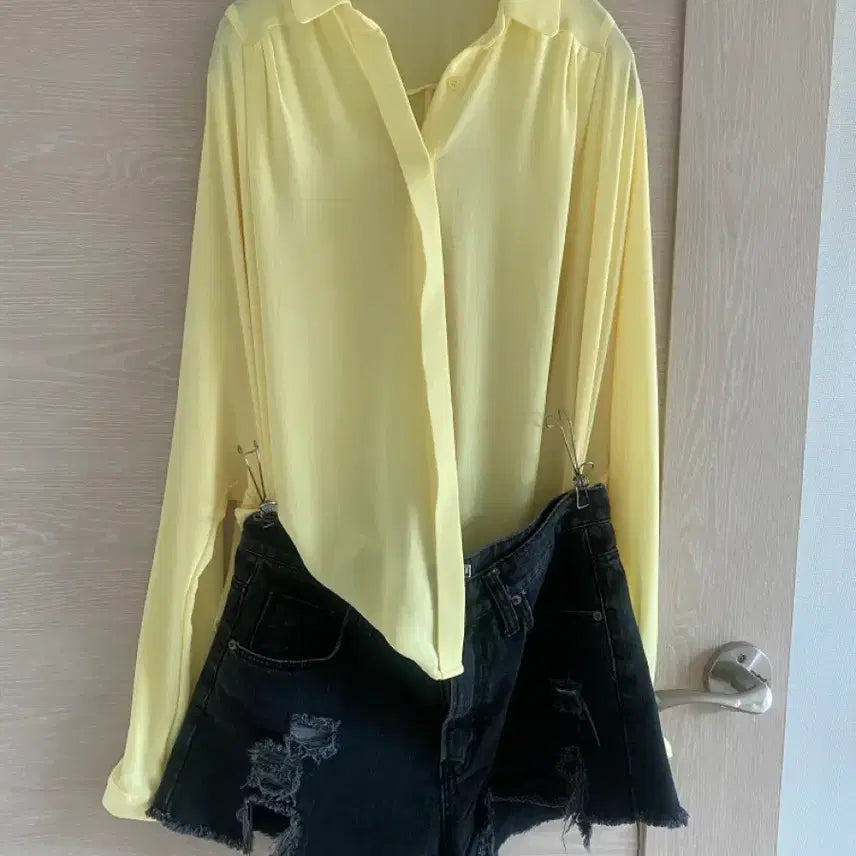 [BUNJANG] Lemon Yellow Chiffon Blouse Shirt / 레몬옐로우 루즈핏 고퀄 셔츠 블라우스 쉬폰 비치웨어