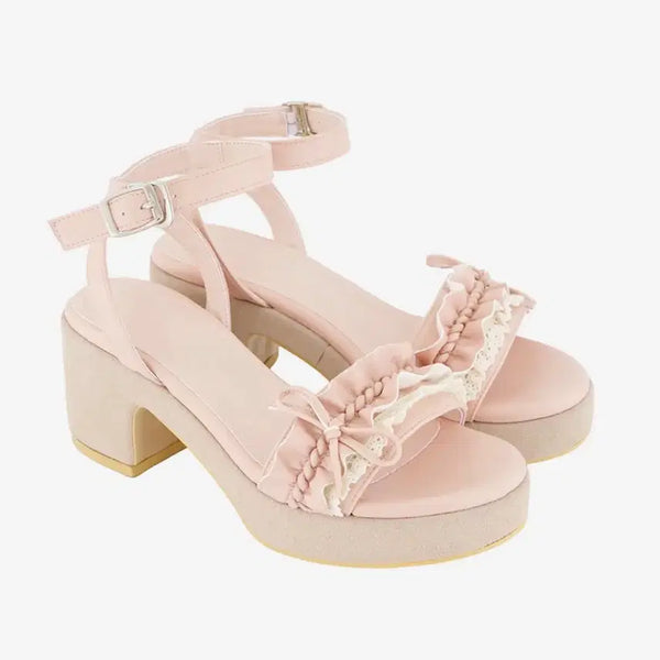 [BUNJANG] PO:RING Dolly Ribbon Wedge Heels Pink 250 / 포어링 Dolly ribbon wedge heels 웨지힐 핑크 250