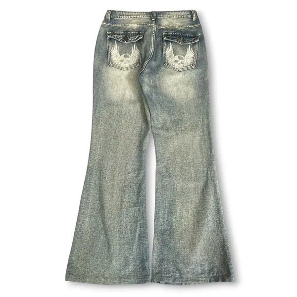 [BUNJANG] ROMWE Y2K Super Flare Print Wash Pants Size S / 롬위 y2k 슈퍼 플레어 프린트 워시 팬츠 s
