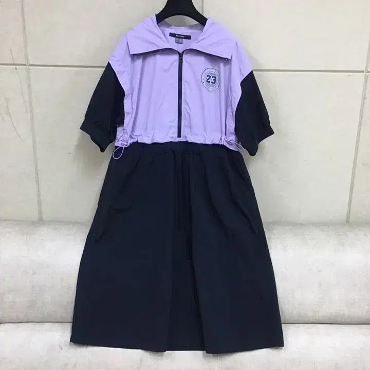 [BUNJANG] Juicy Judy Color-Block Anorak Short-Sleeve Long Dress Lavender/Navy / 쥬시쥬디 아노락 반팔 배색 롱원피스 라벤더/네이비