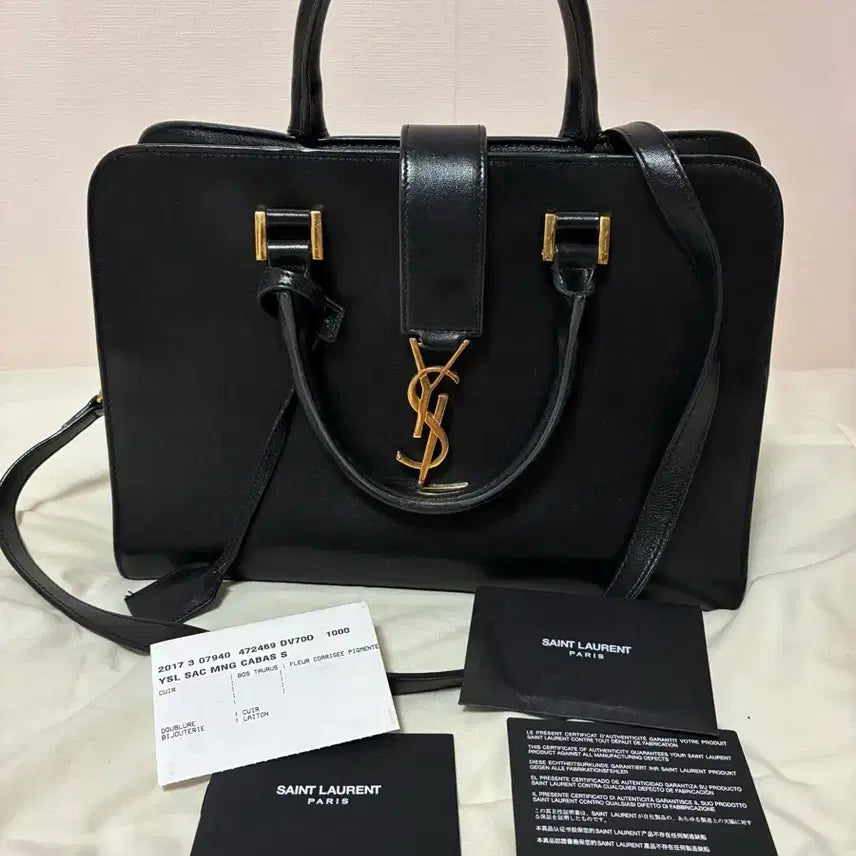 [BUNJANG] Saint Laurent Cassandre S Black Leather Tote Bag / 입생로랑 카바스  블랙