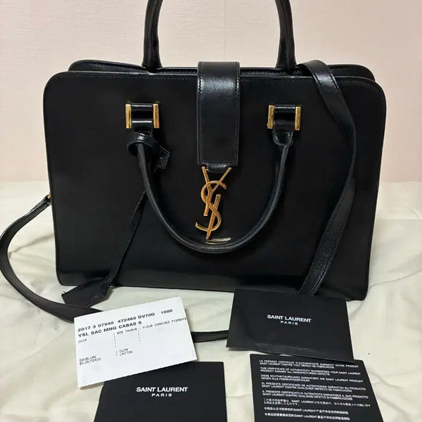 [BUNJANG] Saint Laurent Cassandre S Black Leather Tote Bag / 입생로랑 카바스  블랙