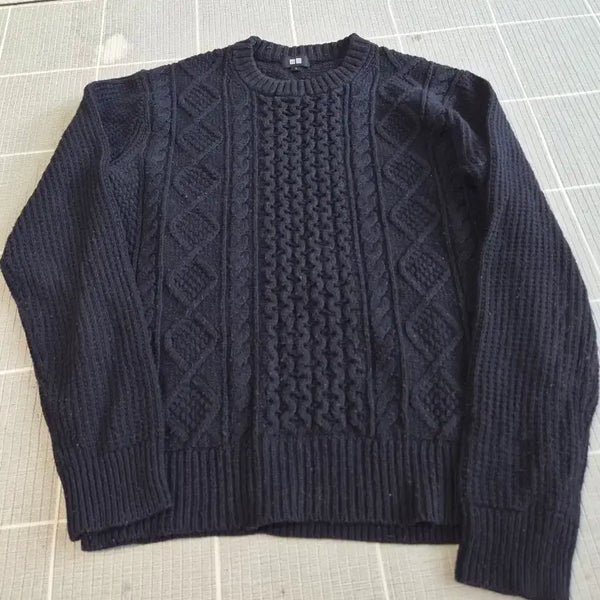 [BUNJANG] Uniqlo Men's Cable Knit Sweater Black Large / 유니클로 케이블 남성 니트 라지사이즈(블랙)
