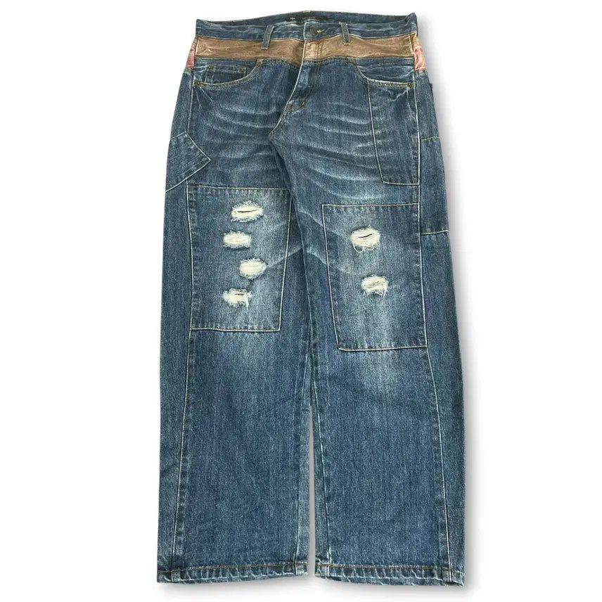 [BUNJANG] JPN East Jo Boxer Vintage Patchwork Denim Pants XL / JPN 이스트조박스 빈티지 패치워크 데님 팬츠 XL