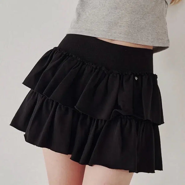 [BUNJANG] Ronron Ruffle Tiered Pants Skirt Black / 론론 캉캉 러플 팬츠 스커트 블랙