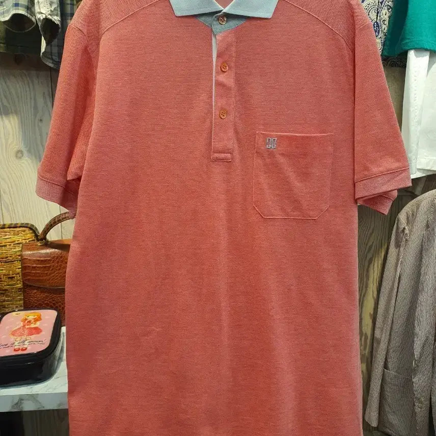 [BUNJANG] DAKS GOLF Men's Color-Blocked Short-Sleeve Polo Shirt Orange/Apricot (Size 95) / [정품] 닥스 골프 남성 배색 카라 반팔 티셔츠 (95) 상태최상
