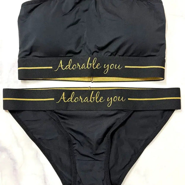 [BUNJANG] Adorable U Signature Tube Bra Set - Black & Gold / [새제품] 어도러블유 시그니쳐 튜브브라 세트 - 블랙&골드