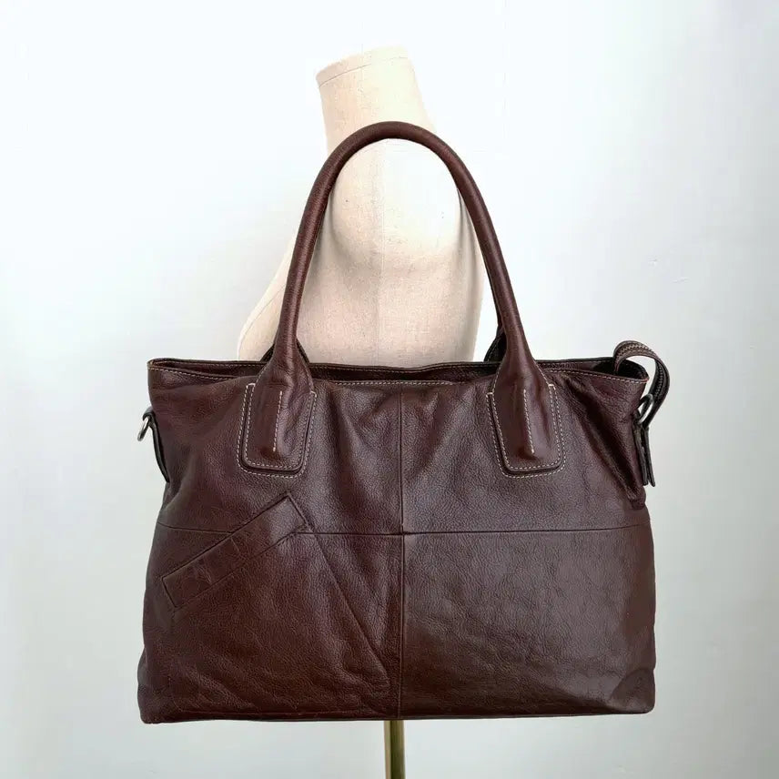 [BUNJANG] P.I.D Natural Leather Two-Way Tote Bag with Cross Strap / P.I.D (피아이디) 천연가죽 투웨이 토트백 (크로스 스트랩 포함)