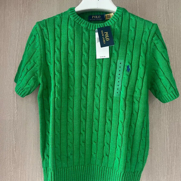 [BUNJANG] Polo Ralph Lauren Cable Knit Short Sleeve Sweater Green M / 폴로 랄프로렌 케이블 반팔니트M 그린