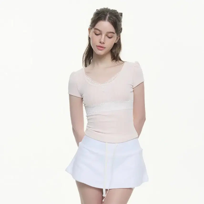 [BUNJANG] Whisfairy Love Scene Lace T-Shirt Pink / Whisfairy 위스페어리 love scene lace 티 핑크