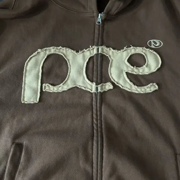 [BUNJANG] PCE Applique Zip Hoodie (Brown) / PCE APPLIQUE ZIP HOODIE (BROWN) m