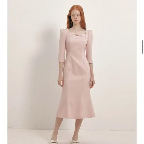 [BUNJANG] Floome Style Pink Ribbon Mermaid Dress M / 하객룩 스타일 핑크 리본 머메이드 원피스 M (플로움스타일)