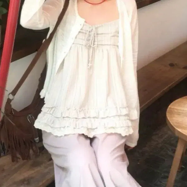 [BUNJANG] Frill Sleeveless Bustier (Beige) / 프릴 나시 뷔스티에(베이지)