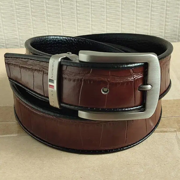 [BUNJANG] Men's Genuine Leather Casual Belt with Crocodile Pattern Buckle / 가죽 남성벨트 악어 남자 소가죽 캐주얼벨트 벨트 새상품