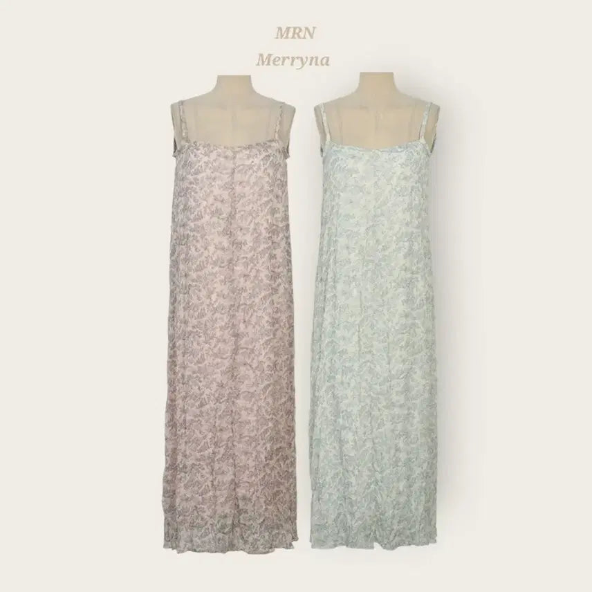[BUNJANG] Merryna Pattern Sleeveless Long Dress 2 Colors / [빠른배송] 패턴 구김 나시 롱 원피스 2color