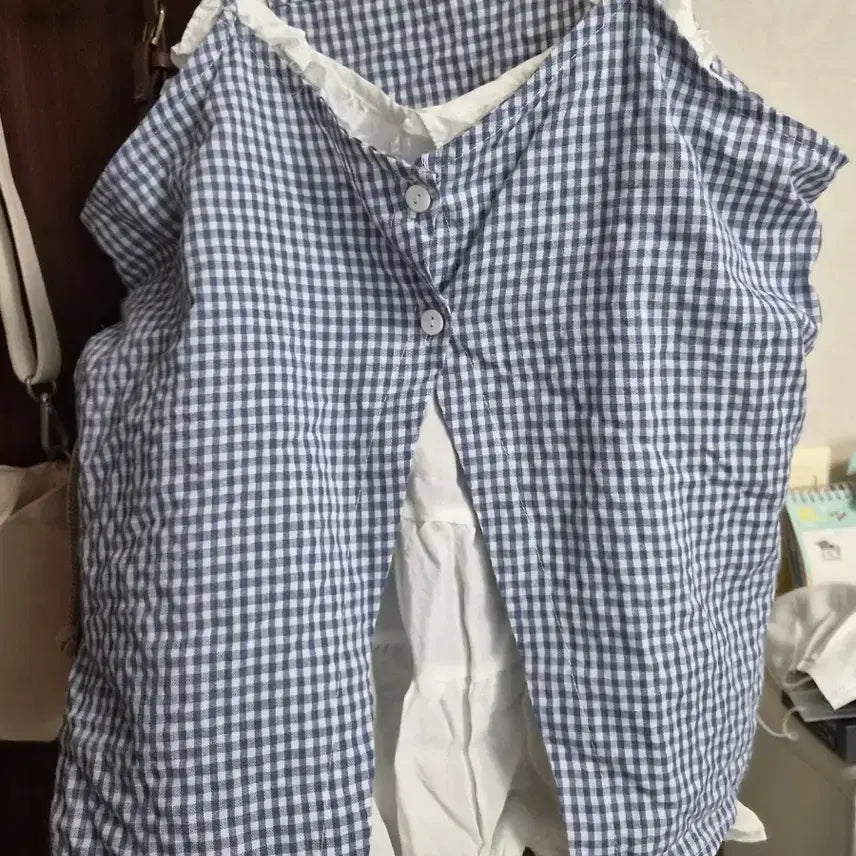 [BUNJANG] Plaid Bustier Blouse Mori Girl Style / 체크무늬 뷔스티에 블라우스 모리걸
