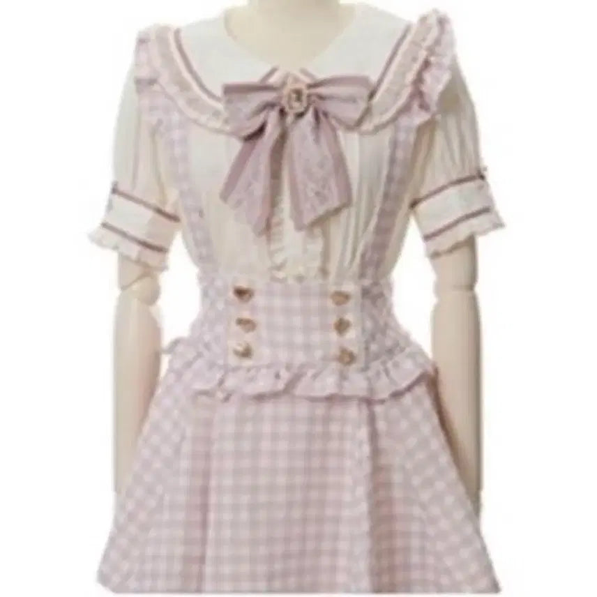 [BUNJANG] LIZLISA Gingham Skirt Suspender Old Version Pink / 리즈리사 깅엄 스카판 스커트 서스펜더 구버전 핑크