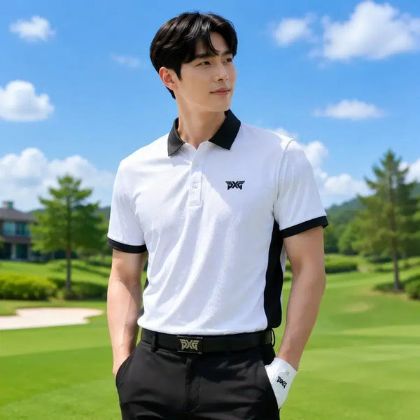 [BUNJANG] PXG Golf Men's Summer Block Perforation Collar Short Sleeve T-shirt - White/Black / [정품]PXG 골프 남성 여름 블록 타공 카라 반팔 티셔츠 M