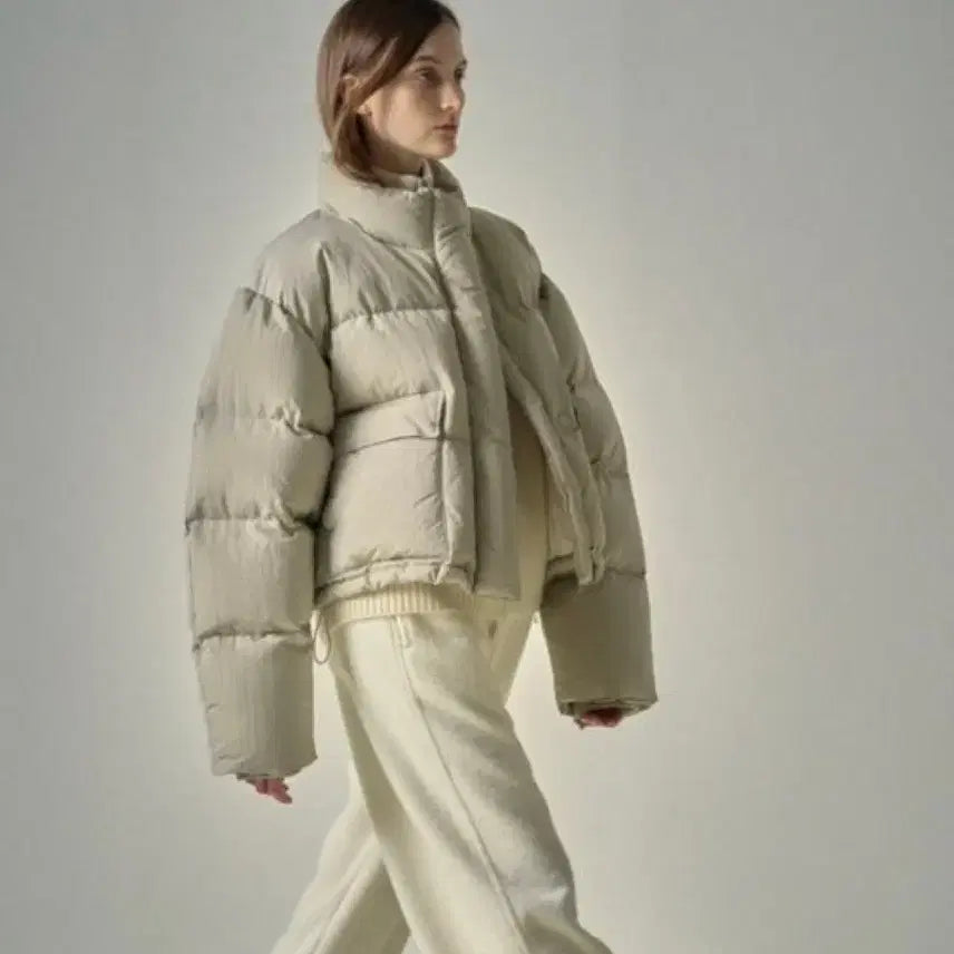 [BUNJANG] Passage Pattern Goose Down Lamezu Padding Jumper - Dust Beige (S) / 파사드패턴 구스 다운 라메주 패딩 더스트 베이지 S