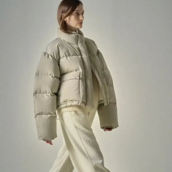 [BUNJANG] Passage Pattern Goose Down Lamezu Padding Jumper - Dust Beige (S) / 파사드패턴 구스 다운 라메주 패딩 더스트 베이지 S