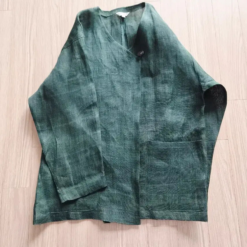[BUNJANG] Linen Blend V-Neck Jacket / 시원한 굵은마100% 자켓/77-88