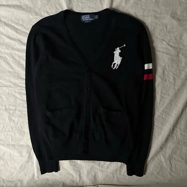 [BUNJANG] Polo Ralph Lauren Big Pony Colorblock Black Cardigan / 폴로 빅포니 배색 블랙 가디건
