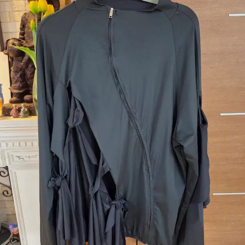 [BUNJANG] Nache Layered Ribbon Zip-Up Jacket Black / 나체 레이어드 리본 집업 자켓 블랙