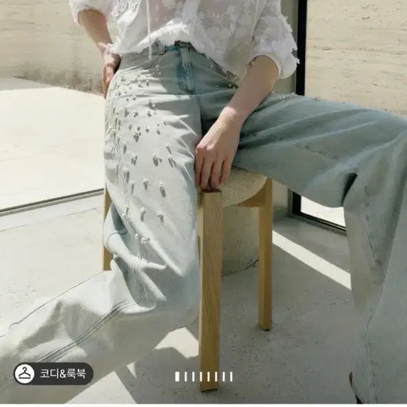 [BUNJANG] Mine Back Banding Pearl Wide Denim Pants / 한섬 마인 백 밴딩 펄 와이드 데님 팬츠 55