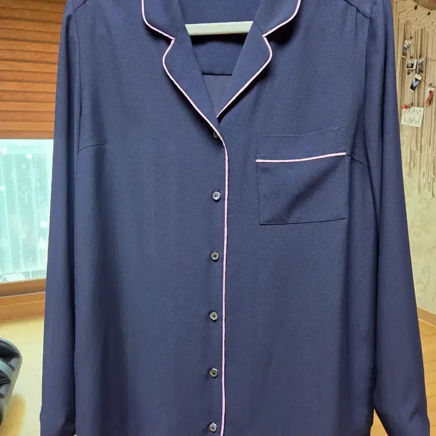 [BUNJANG] MOJO.S.PHINE Color-Block Shirt Navy/Pink / 모조 아뜨레제니 셔츠 네이비 핑크 배색