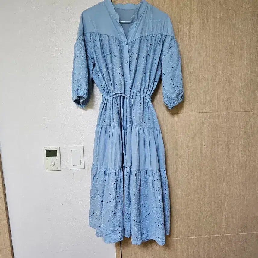 [BUNJANG] Lace Long Dress - Blue (Fits up to Size 77) / 레이스 롱 원피스 블루 날씬77까지