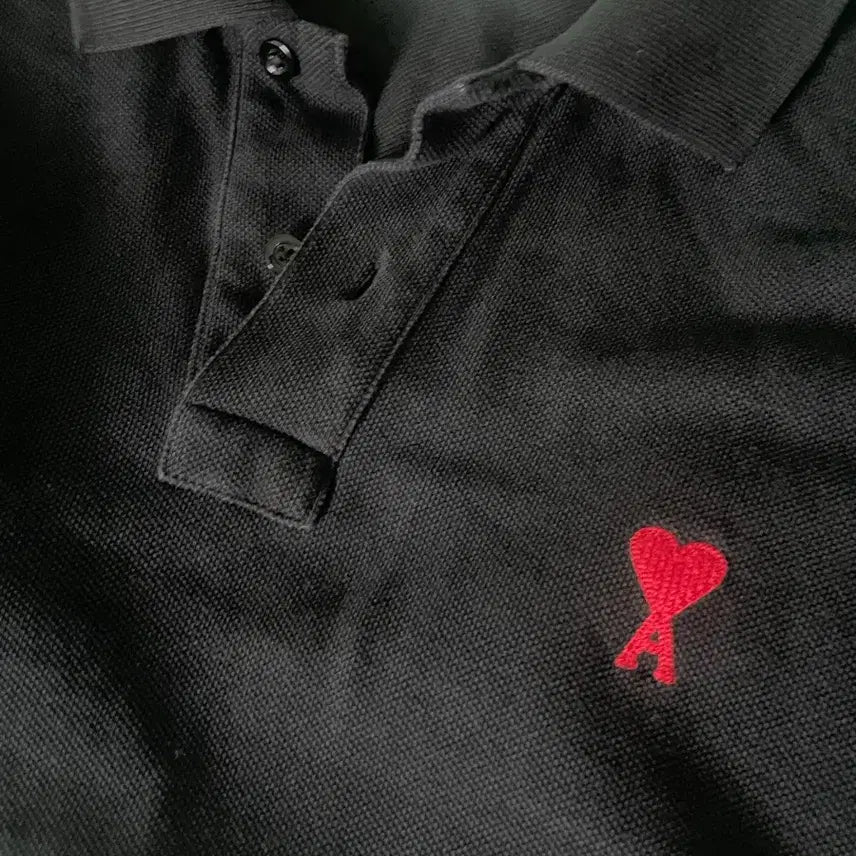 [BUNJANG] AMI Small Heart Logo Polo Shirt Black / 아미 스몰 하트 로고 폴로 셔츠 블랙