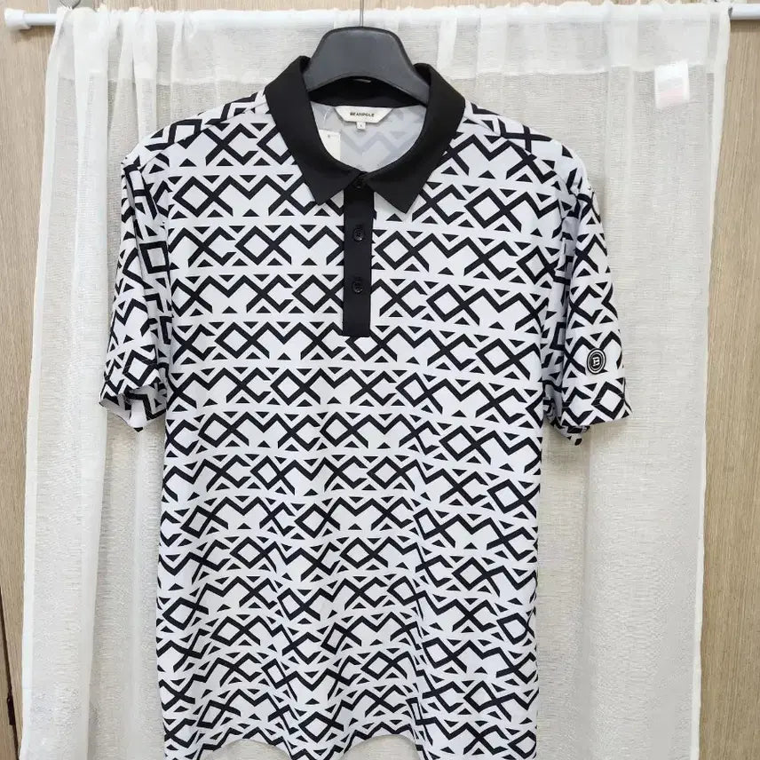 [BUNJANG] Beanpole Black Pattern Short-Sleeve Polo Shirt L / 빈폴 반팔 카라티 블랙 패턴 L