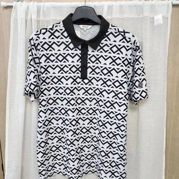[BUNJANG] Beanpole Black Pattern Short-Sleeve Polo Shirt L / 빈폴 반팔 카라티 블랙 패턴 L