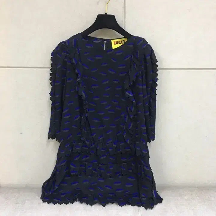 [BUNJANG] Lucky Chouette Lip Pattern Chiffon Ruffle Mini Dress / Long Blouse / 럭키슈에뜨 립 패턴 쉬폰 프릴 미니원피스 /롱블라우스