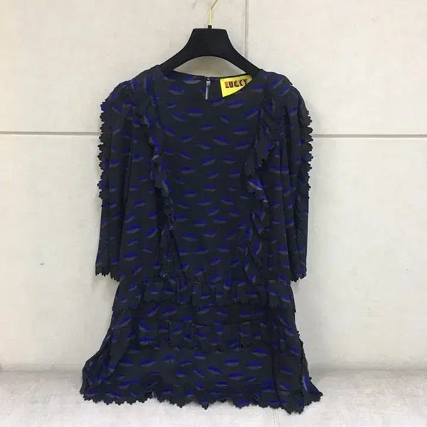 [BUNJANG] Lucky Chouette Lip Pattern Chiffon Ruffle Mini Dress / Long Blouse / 럭키슈에뜨 립 패턴 쉬폰 프릴 미니원피스 /롱블라우스