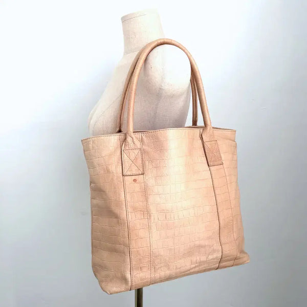 [BUNJANG] CIMABUE Crocodile Pattern Leather Tote Bag & Pouch Set / CIMABUE 치마부에 크로커다일 패턴 가죽 토트백 & 파우치 세트